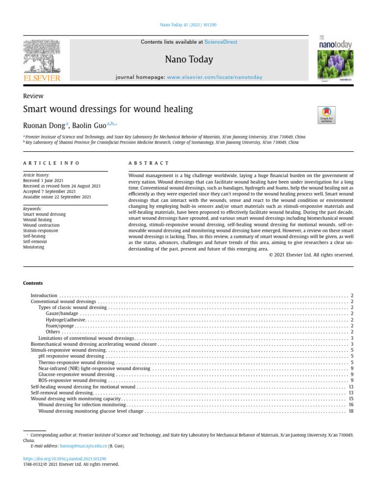 Smart Wound Dressings For Wound Healing | PDF | Wound
