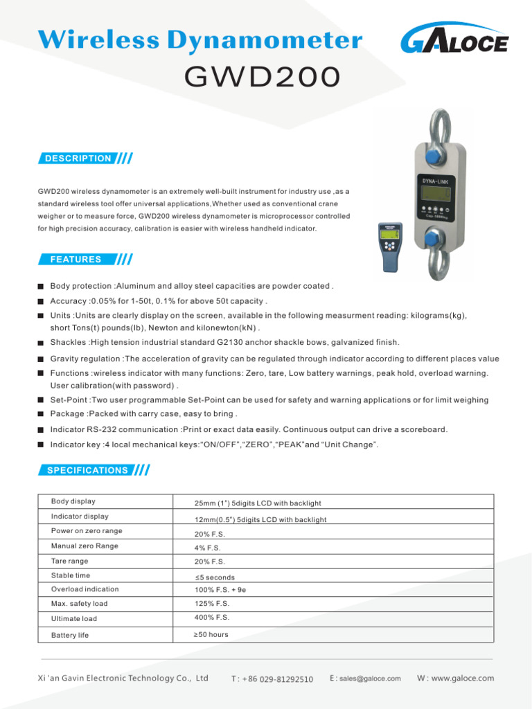 Wireless Dynamometer Gw d 200 | PDF | Calibration