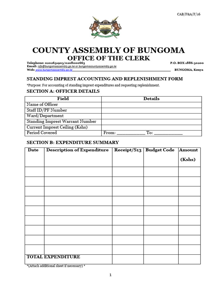 STANDING IMPREST ACCOUNTING AND REPLENISHMENT FORM | PDF