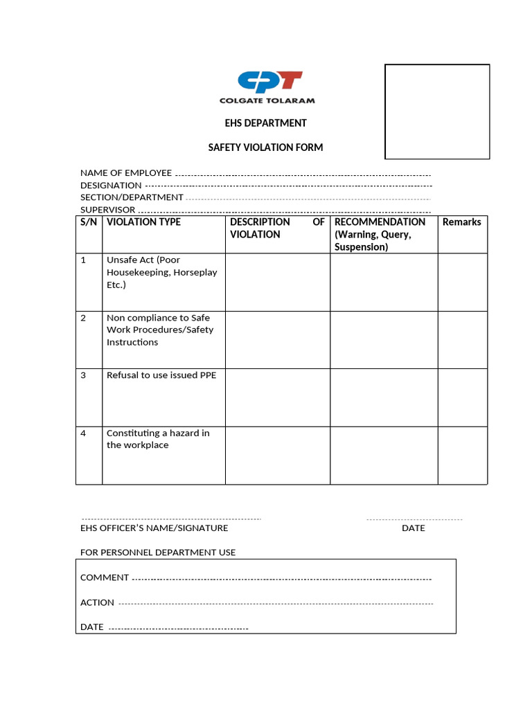 Safety Violation Form-1 | PDF