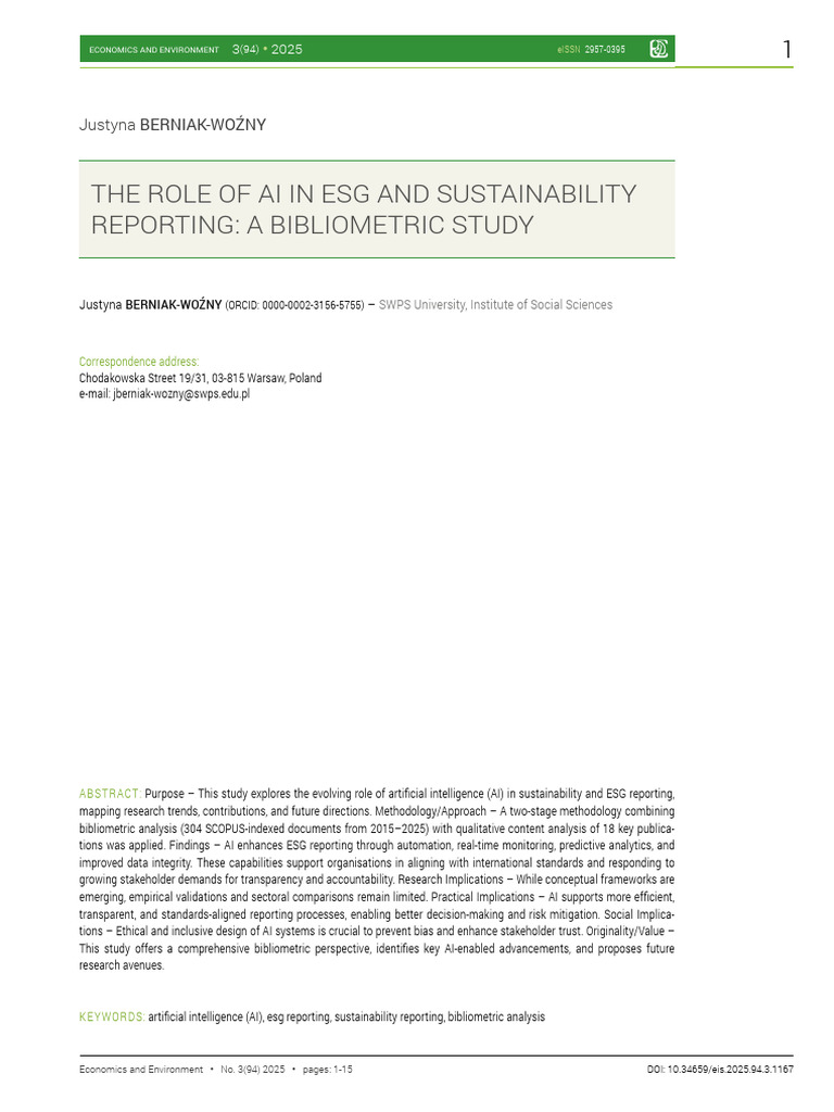 (Bbo + Esci) the Role of Ai in Esg and Sustainability | PDF ...