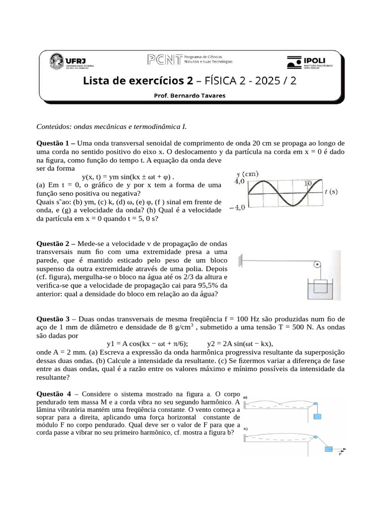 Lista2 Fis2 2025 2 | PDF | Ondas | Calor