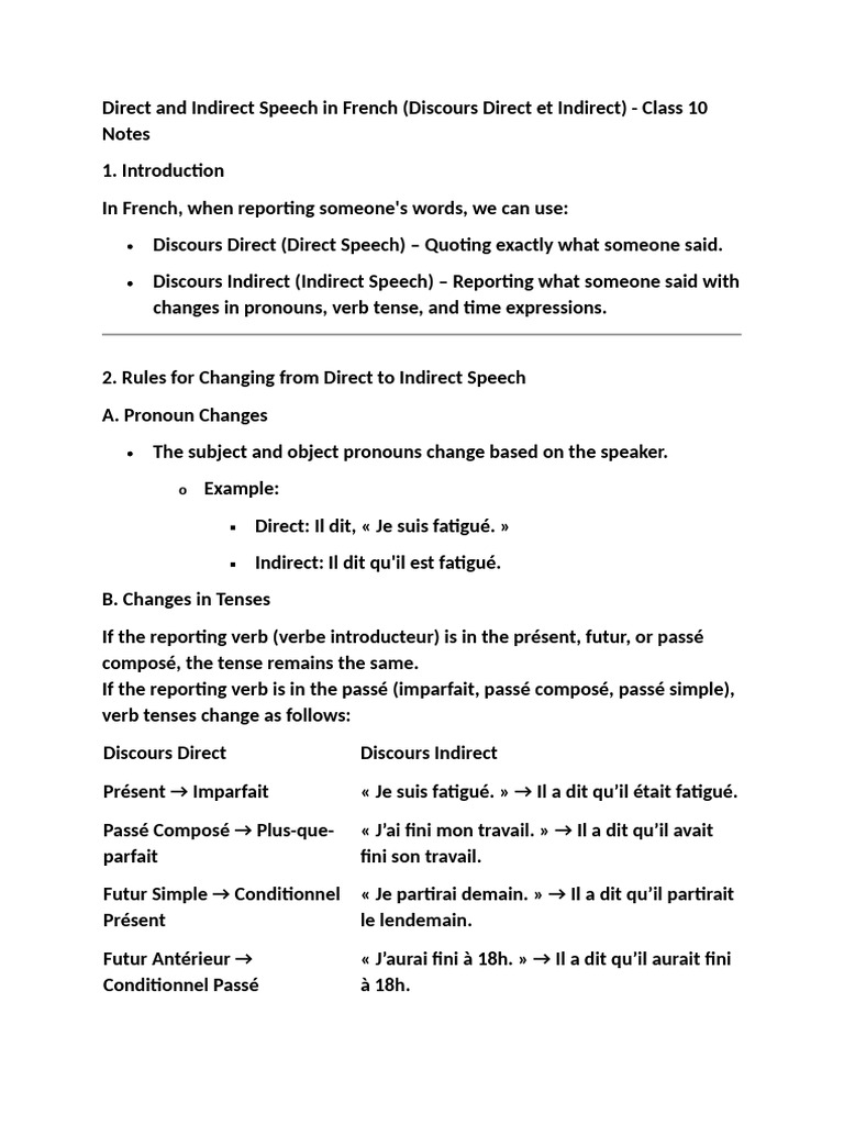 Direct and Indirect Speech in French | PDF | Sémantique | Syntaxe