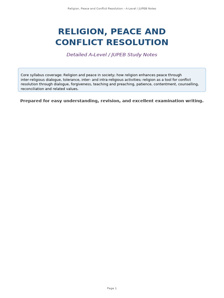 Religion Peace Conflict Resolution Notes | PDF | Forgiveness | Peace