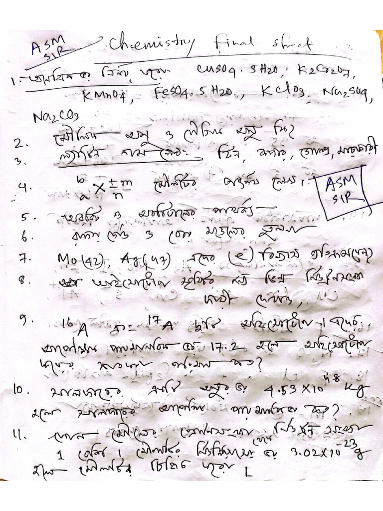 Chemistry Final Sheet ( ASM Sir) SSC-2026 | PDF