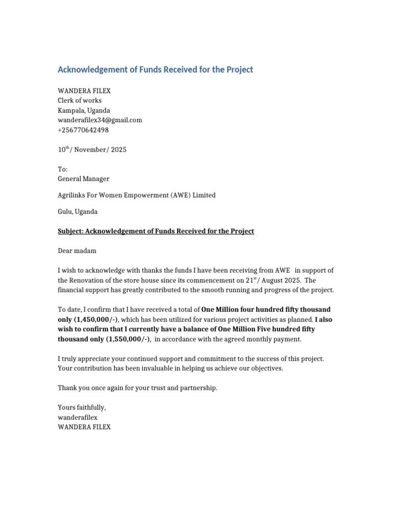 Acknowledgement of Funds Received | PDF