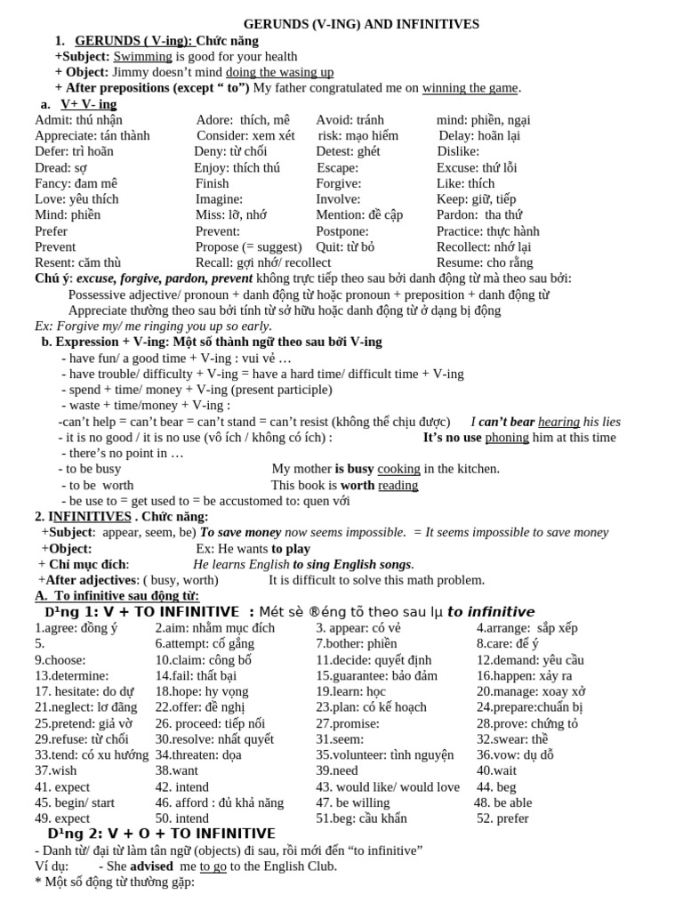 To Infinitives and Gerunds | PDF