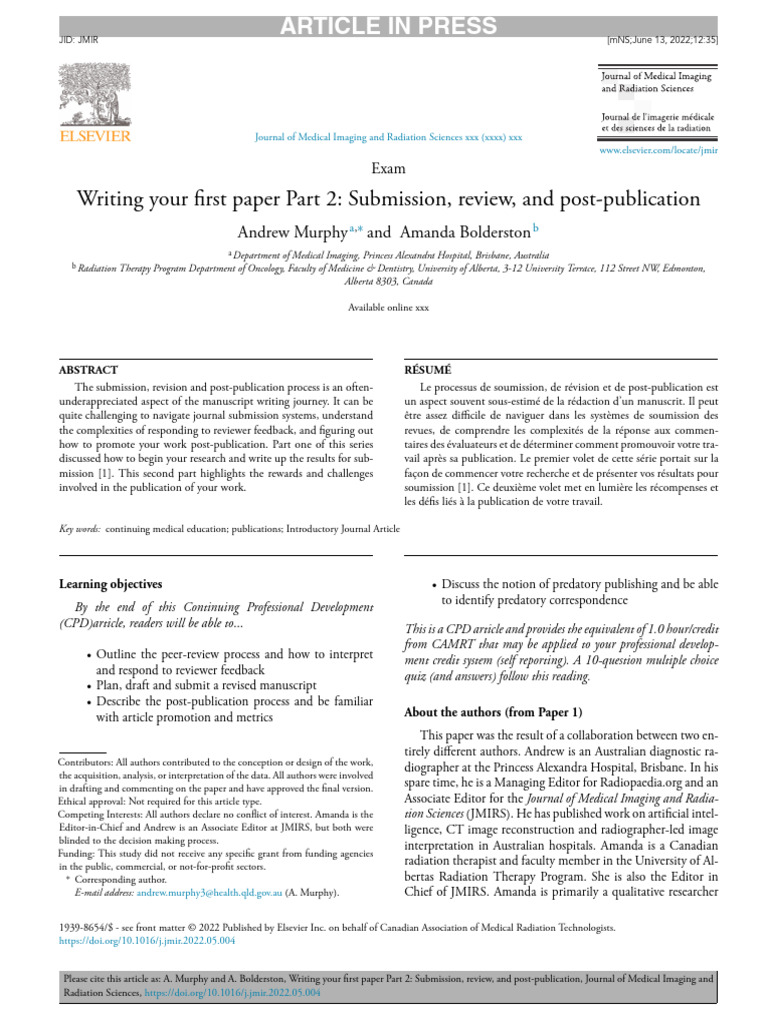 Writing Your First Paper Submission Review and Post Publication. | PDF ...