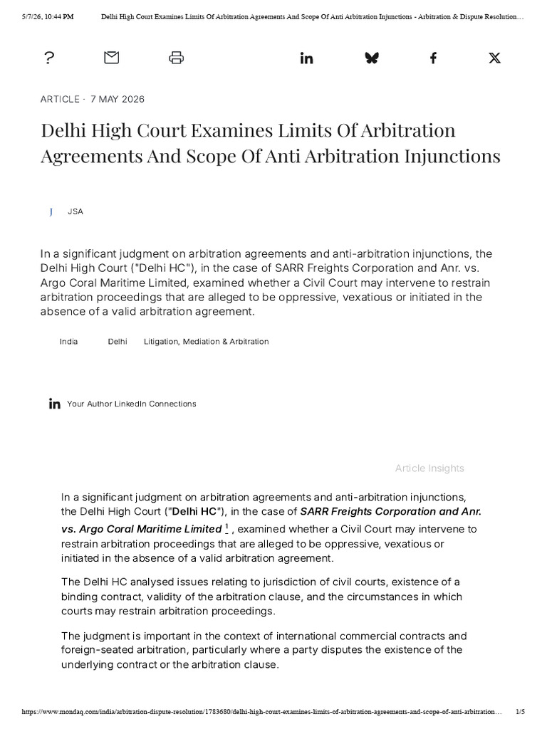 Delhi High Court Examines Limits of Arbitration Agreements and Scope of ...