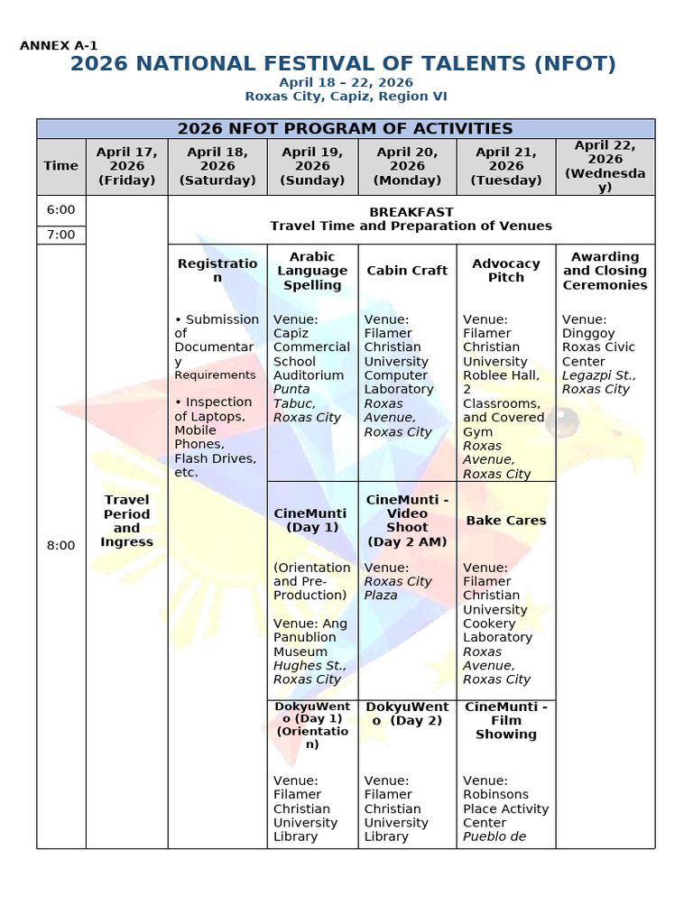 Nfot 2026 Activity Matrix | PDF