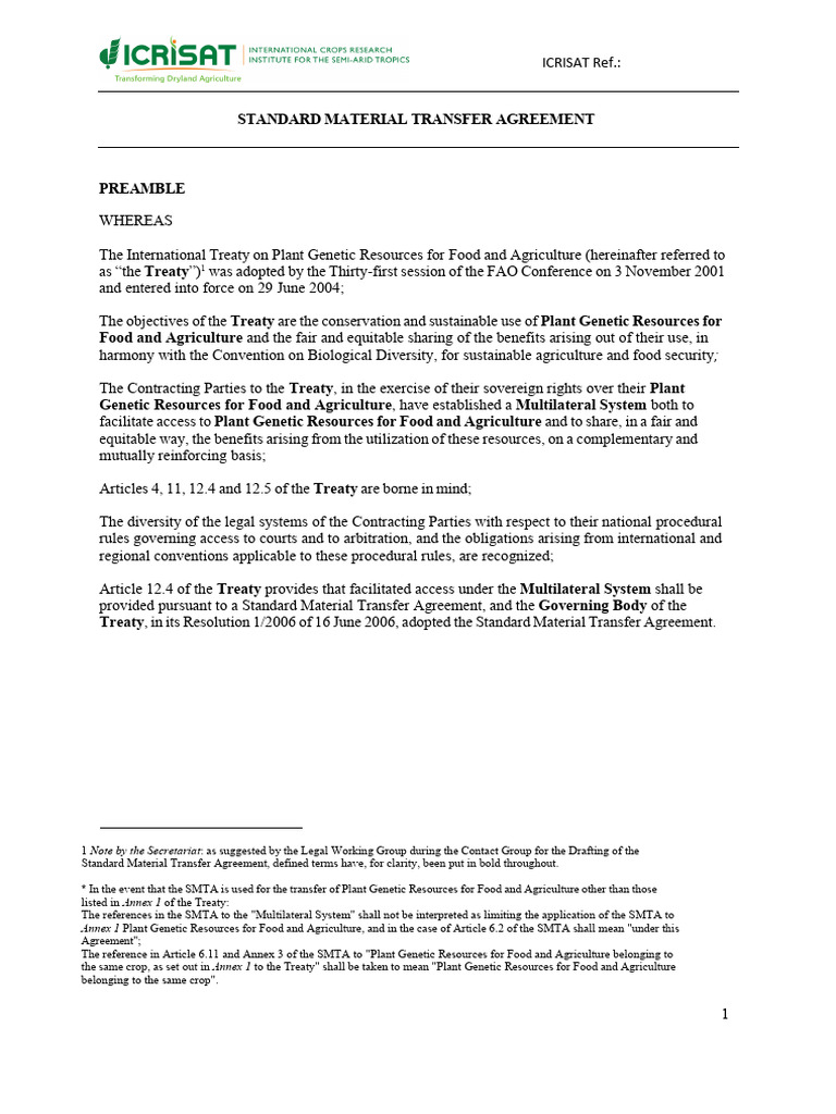 Standard Material Transfer Agreement | PDF | Treaty | Arbitration