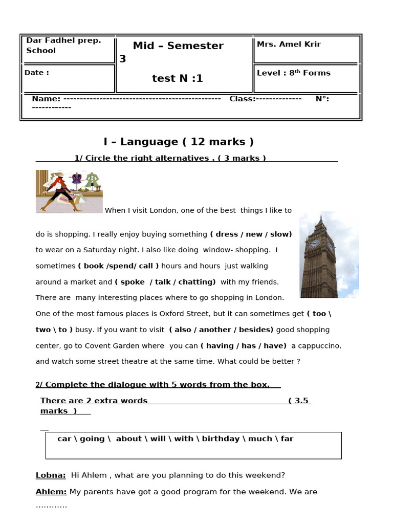 Mid Term Test 3 8th Family Fun Copy | PDF | Grammar | Syntax
