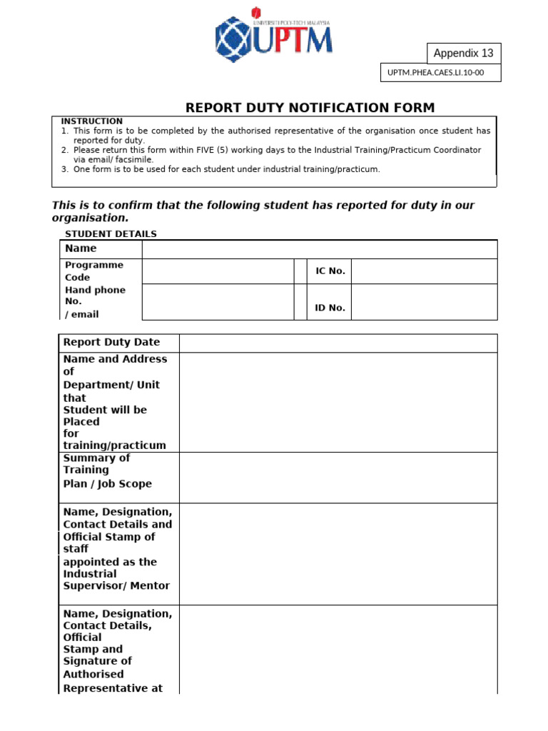 Appendix 13 Report Duty Form | PDF