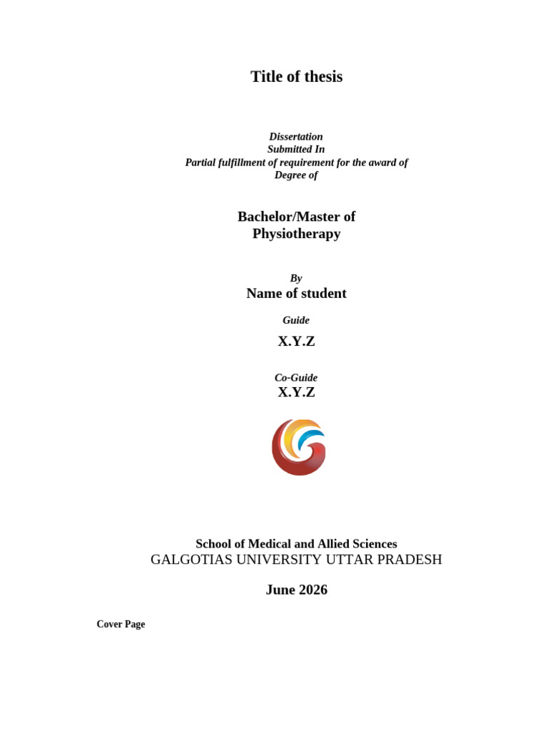 UG Thesis Format of Galgotias University Title of Thesis 2026 | PDF ...