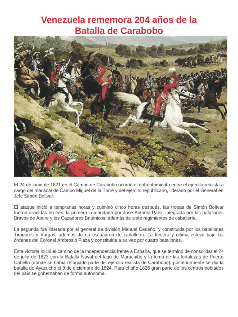 204 Años de La Batalla de Carabobo | PDF | Operaciones militares