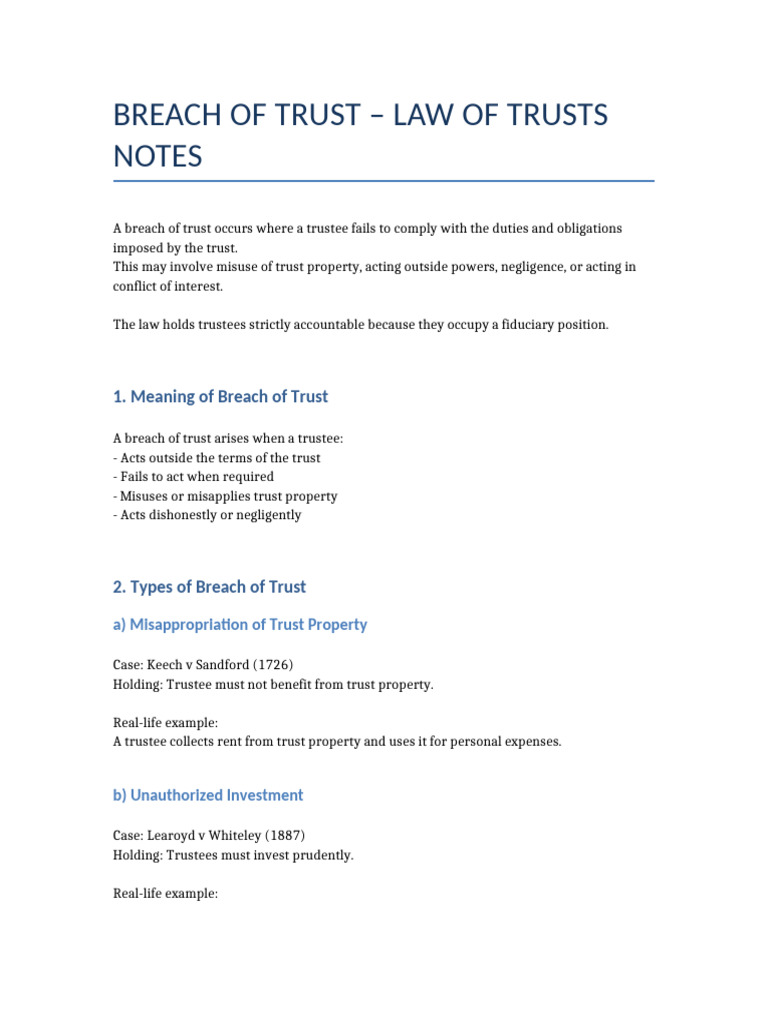 Breach of Trust Notes | PDF