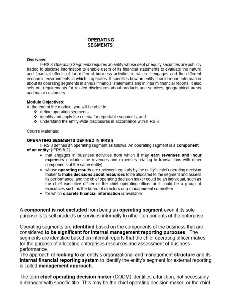 01 ACCTG 105 Operating Segments (1) | PDF | Expense | Revenue