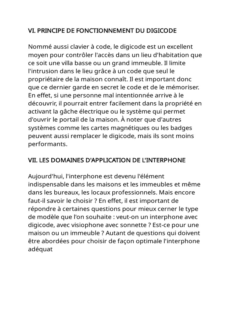 Fonctionnement Du Digicode Et de l'Interphone | PDF