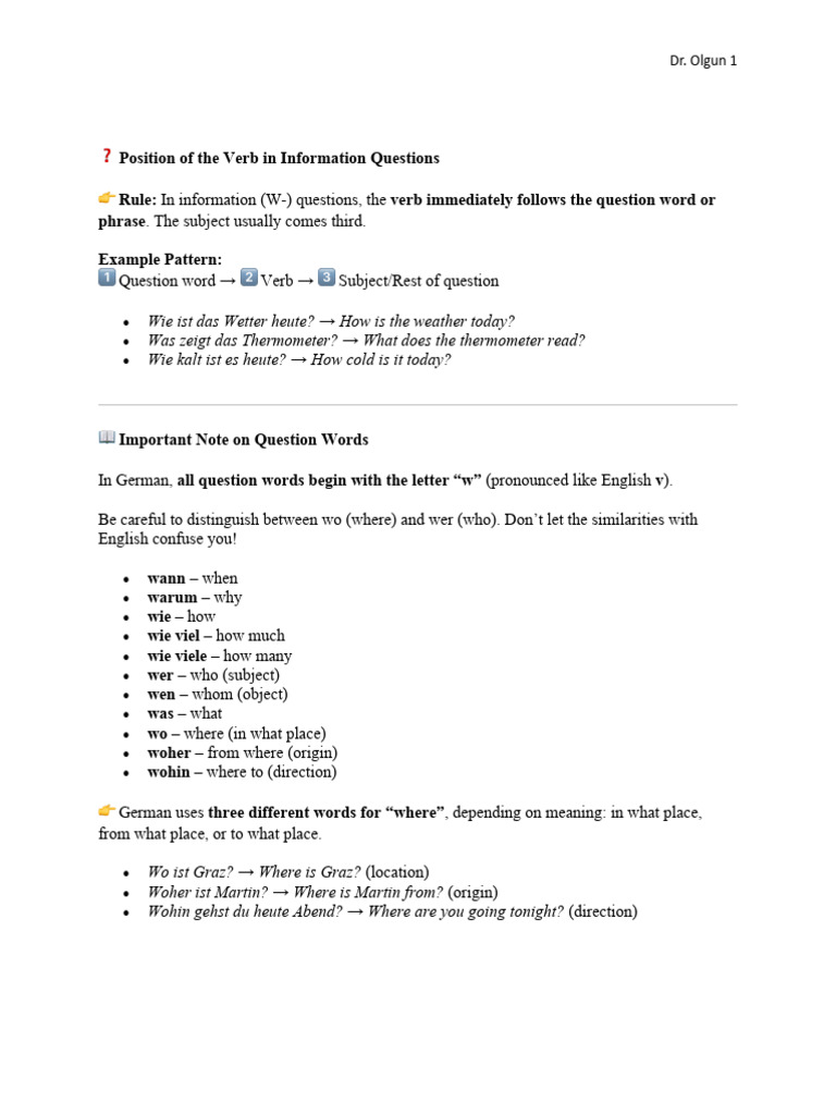 German Wordorder ACTIVITY 2 W ANS | PDF