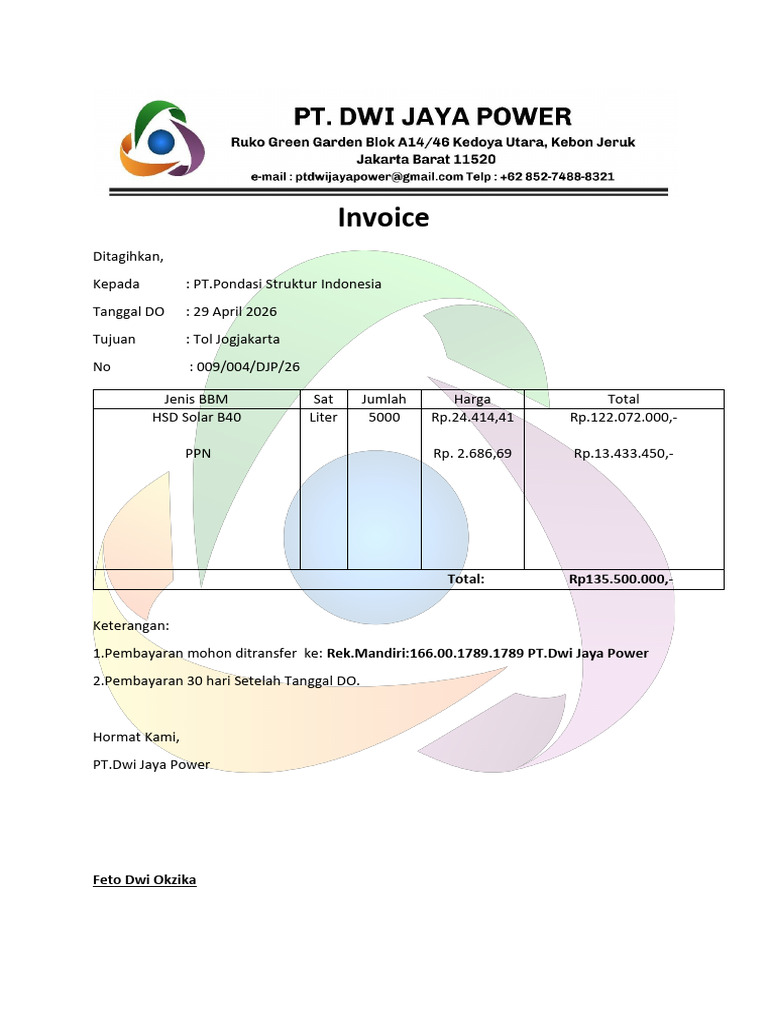 Invoice PSI 29 April | PDF