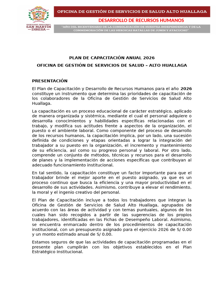 Plan de Capacitacion Anual 2026 | PDF | Gestión de recursos humanos ...
