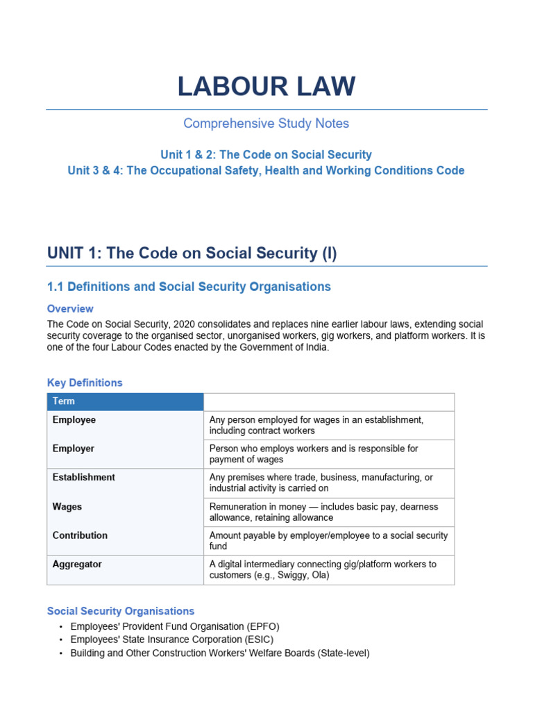 Labour Law Study Notes | PDF | Occupational Safety And Health | Employment