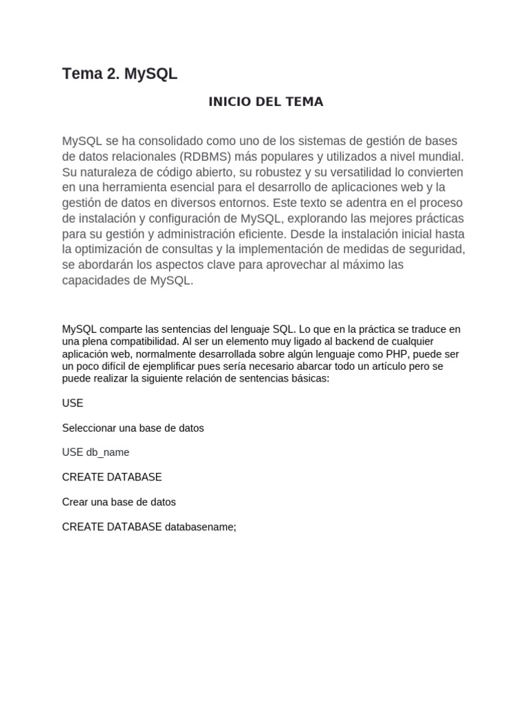 Tema 2. Mysql | PDF | Mi sql | Bases de datos