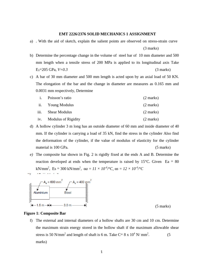 EMT 2226 ASSIGNMENT | PDF | Young's Modulus | Stress (Mechanics)