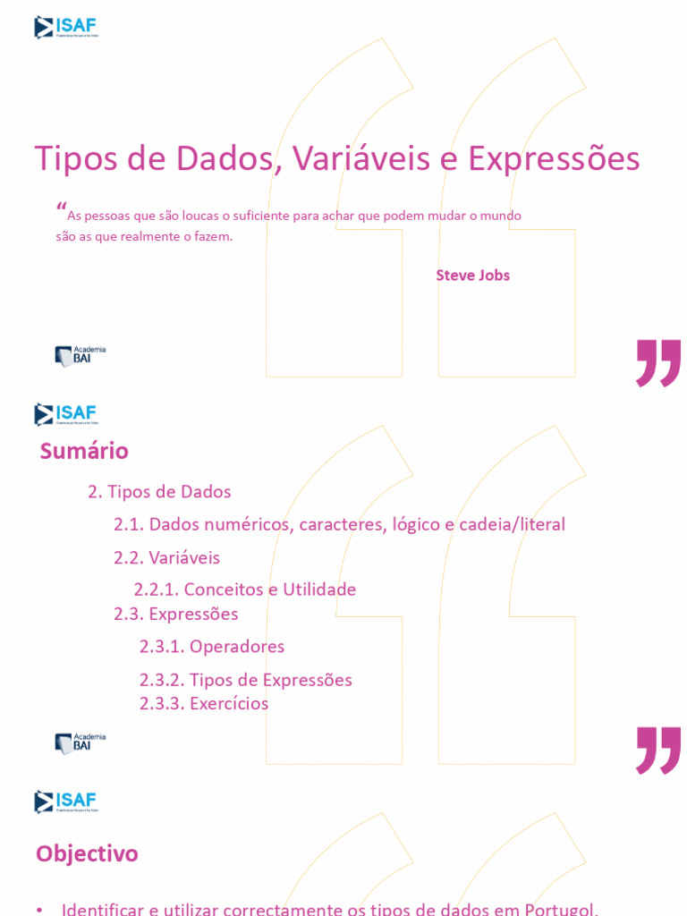 Aula 02 - Tipos de Dados, Variaveis e Expressões-1 | PDF | Tipo de ...