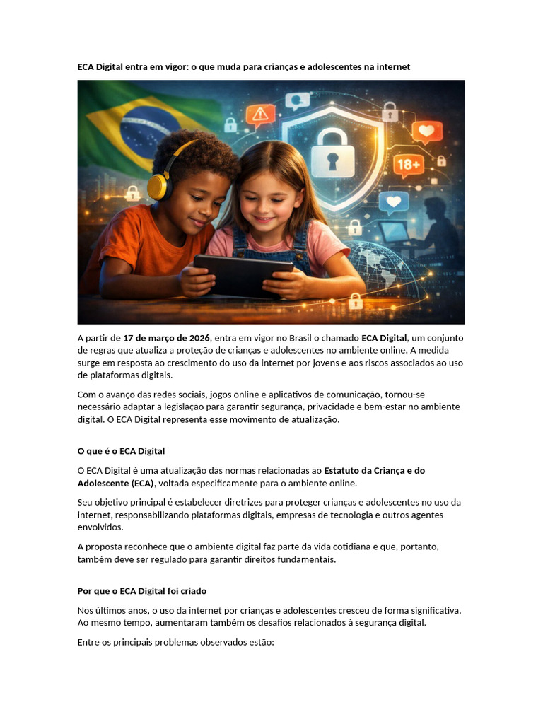 ECA Digital entra em vigor | PDF | Adolescência | Internet