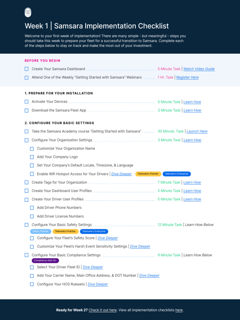 [Checklist] Implementation Week 1 | PDF | Computing | Software