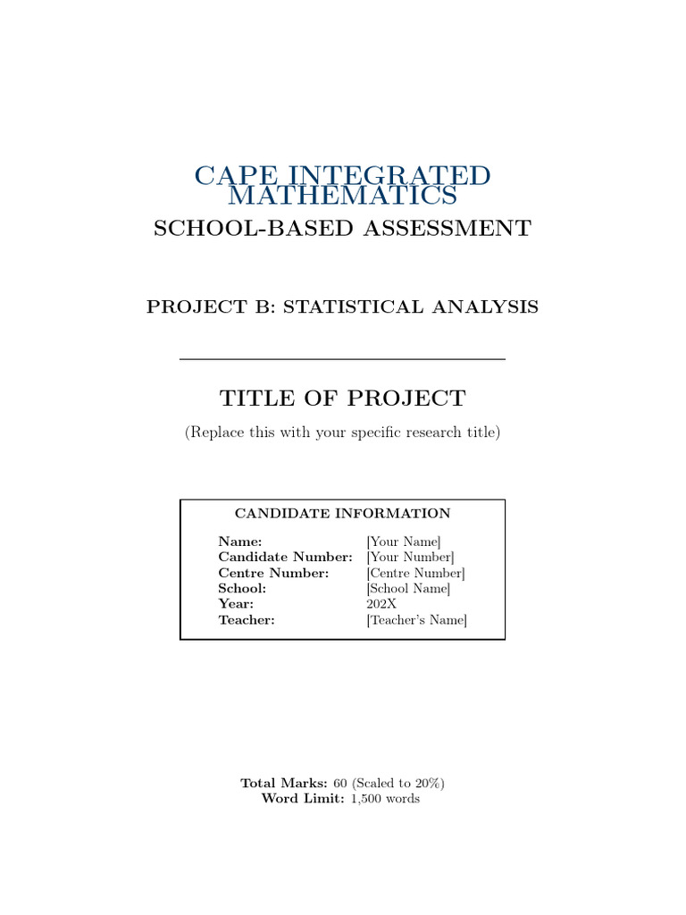 CAPE Integrated Mathematics SBA Rubric | PDF | Sampling (Statistics ...