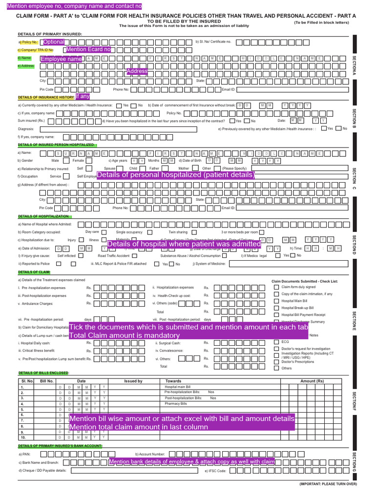 Sample Reimbursement Claim Form | PDF | Insurance | Health Care
