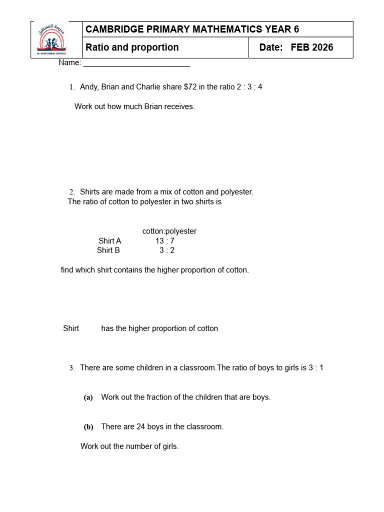 Ratio and Proportion Sheet | PDF