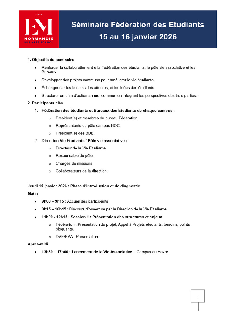 Seminaire Fédération 2026 | PDF