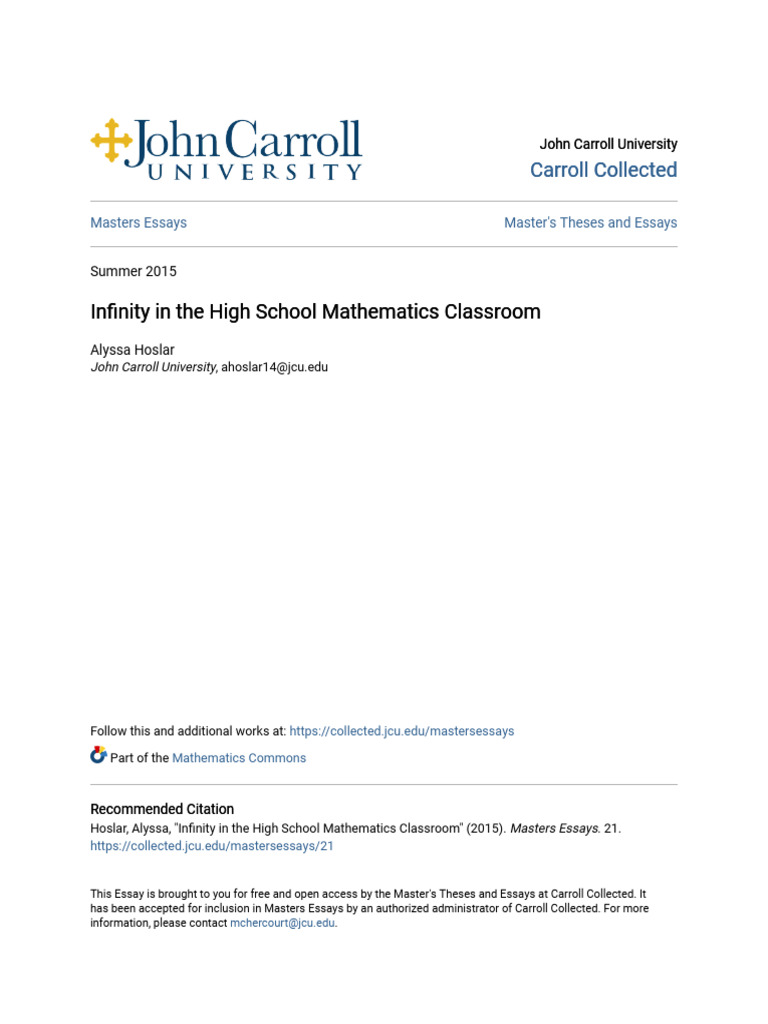 Infinity in The High School Mathematics Classroom | PDF | Infinity ...