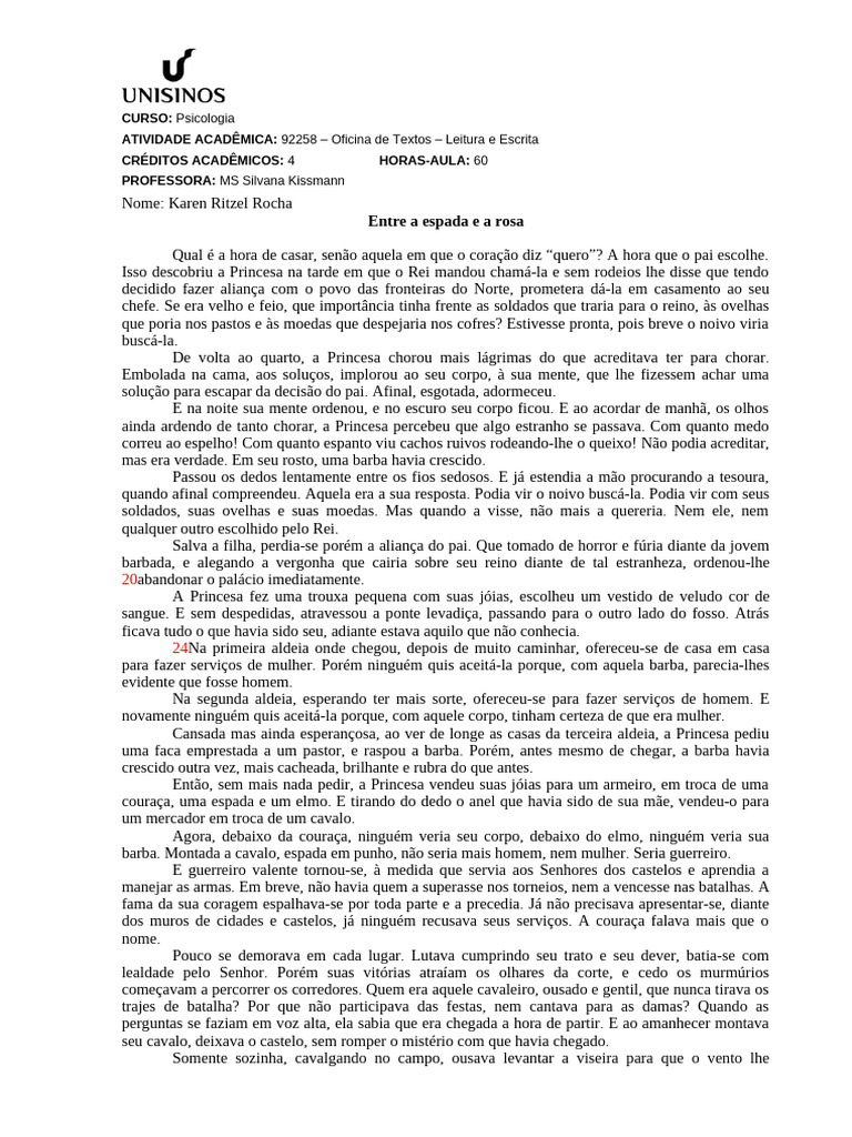 Oficinadetextosatividade2-Leitura Analise Entre A Espada e A Rosa O Ato ...