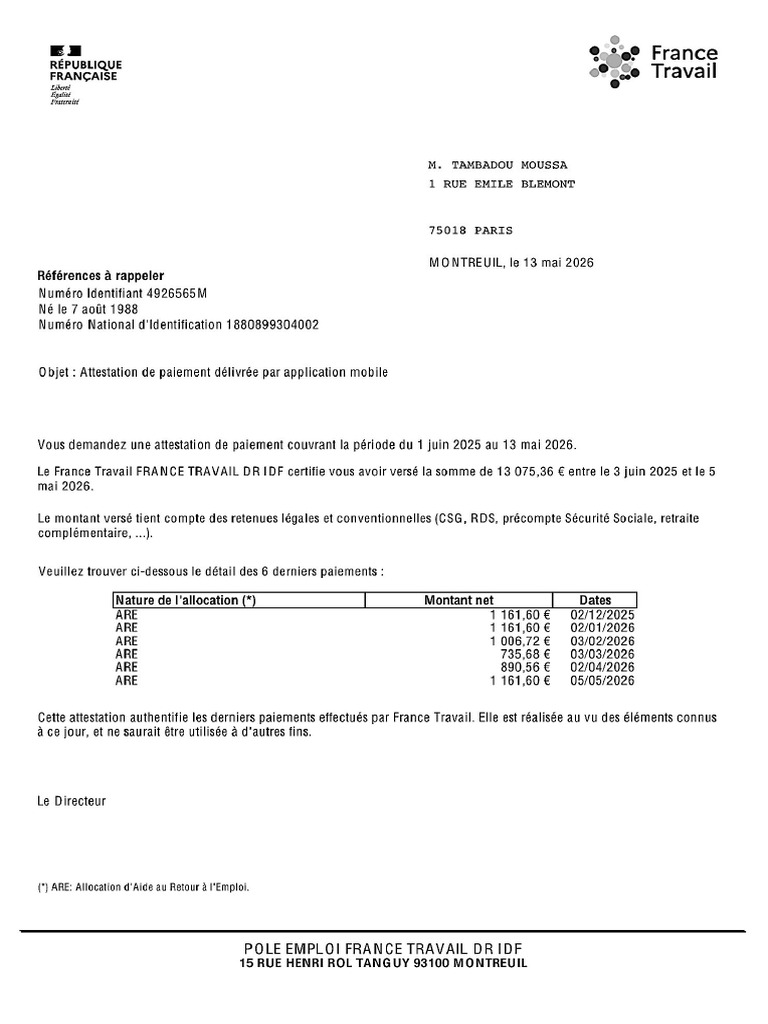 Attestation Paiements | PDF | Banques | Comptabilité analytique