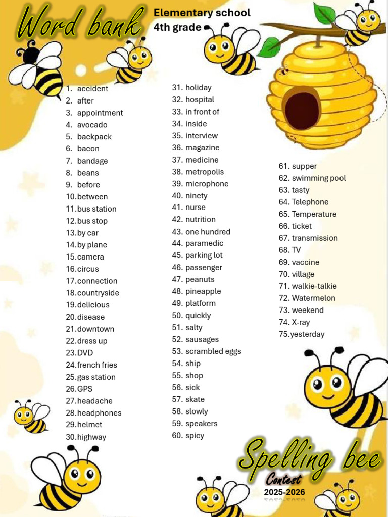 4th Grade (Spelling Bee) | PDF