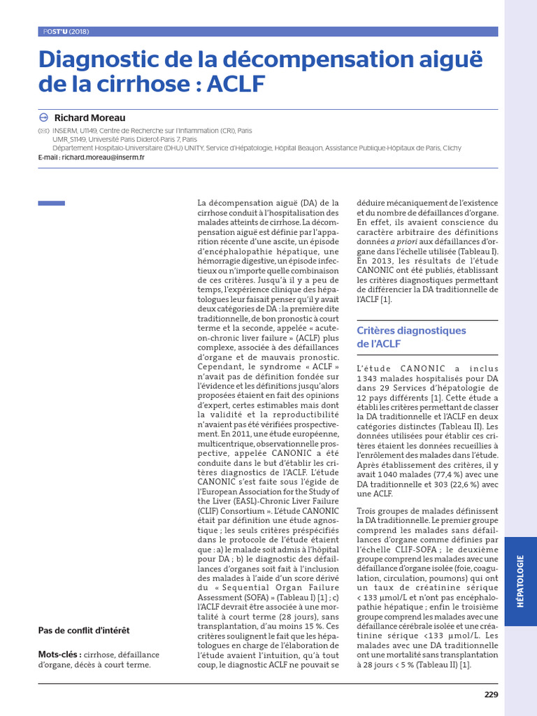 Diagnostic de La Décompensation Aiguë de La Cirrhose (ACLF) - Richard ...