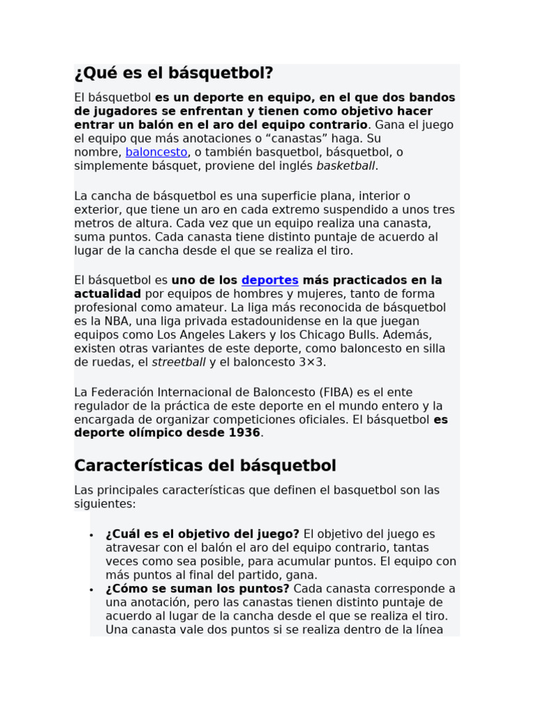 Qué es el básquetbol | PDF | Asociacion Nacional de Basquetbol | los ...