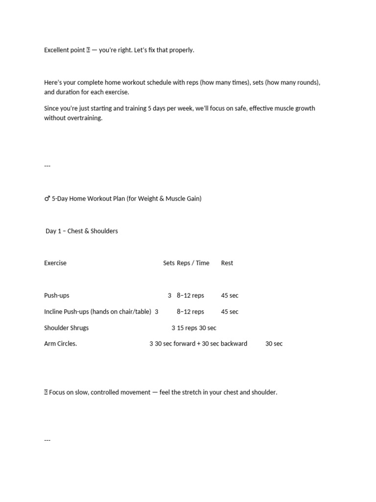 Exercise Plan | PDF