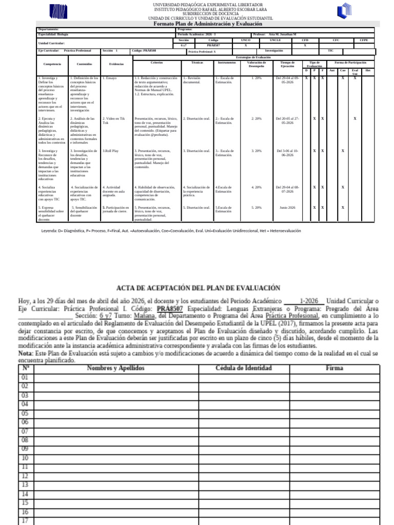 Atta J. Planificación para PP I-2026-I | PDF | Maestros | Pedagogía