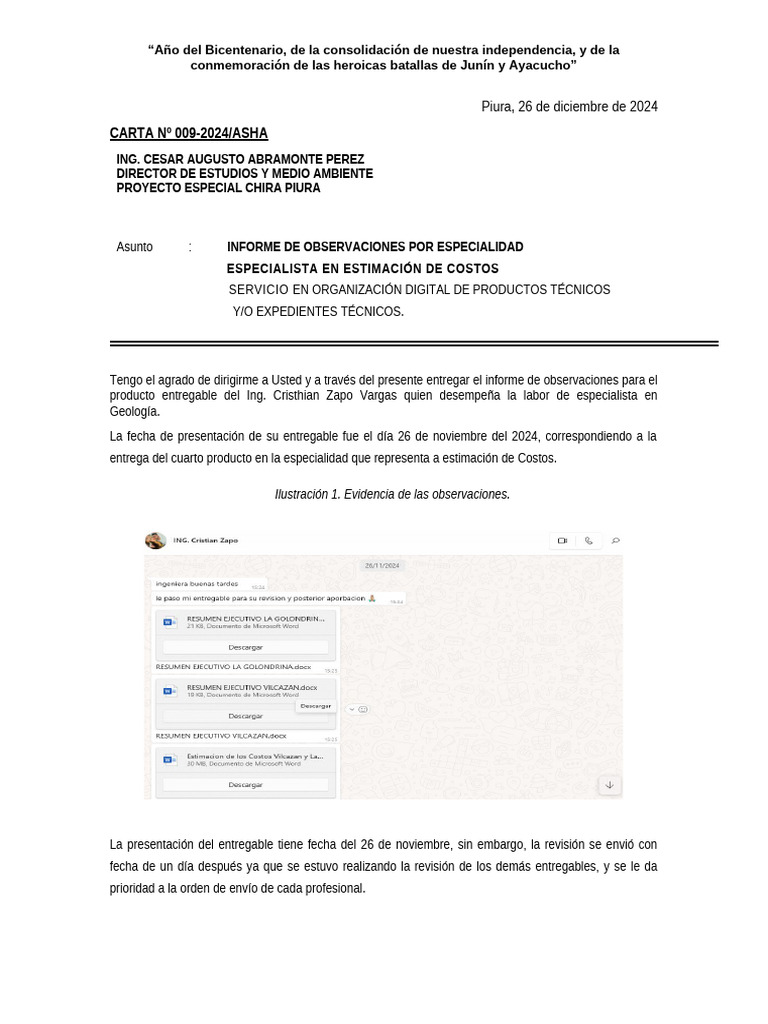 Informe 009 - Asha - Especialidad en Estimación de Costos. | PDF