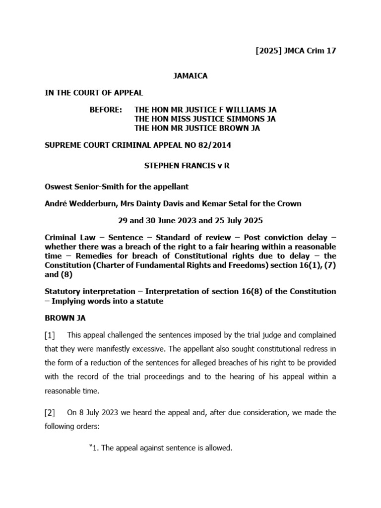 Francis (Stephen) v R | PDF | Sentence (Law) | Appeal