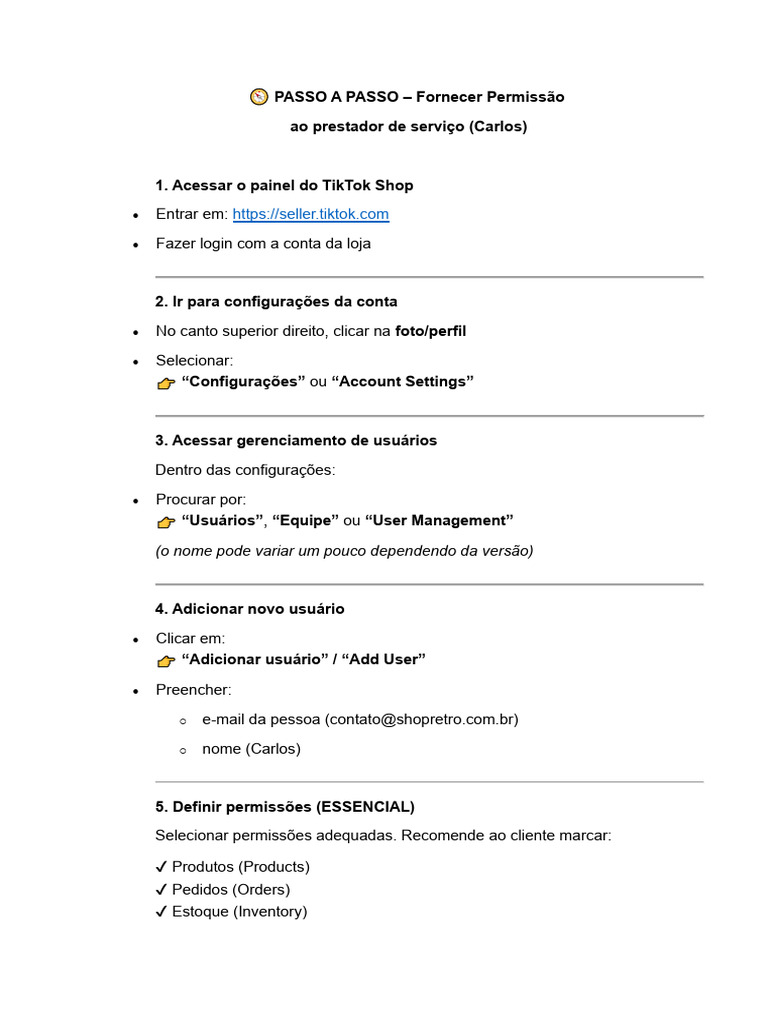 PASSO A PASSO - Fornecer Permissão | PDF