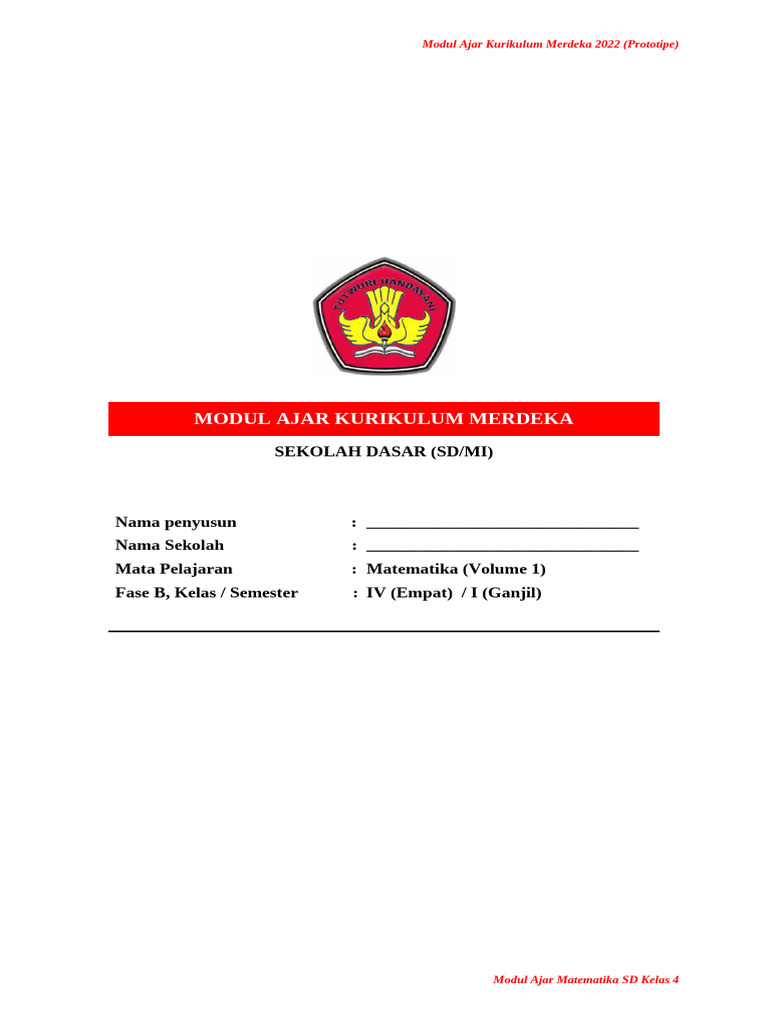 1. Modul Ajar MTK Unit 1 Kelas 4 Semester 1 (DICARIGURU.com) | PDF