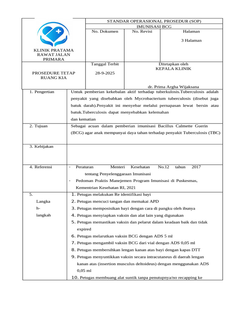 Sop Imunisasi Bcg | PDF