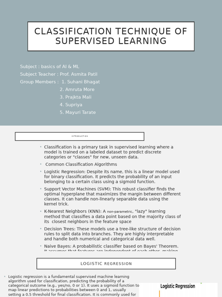 Classification Technique of Supervised Learning | PDF | Support Vector ...