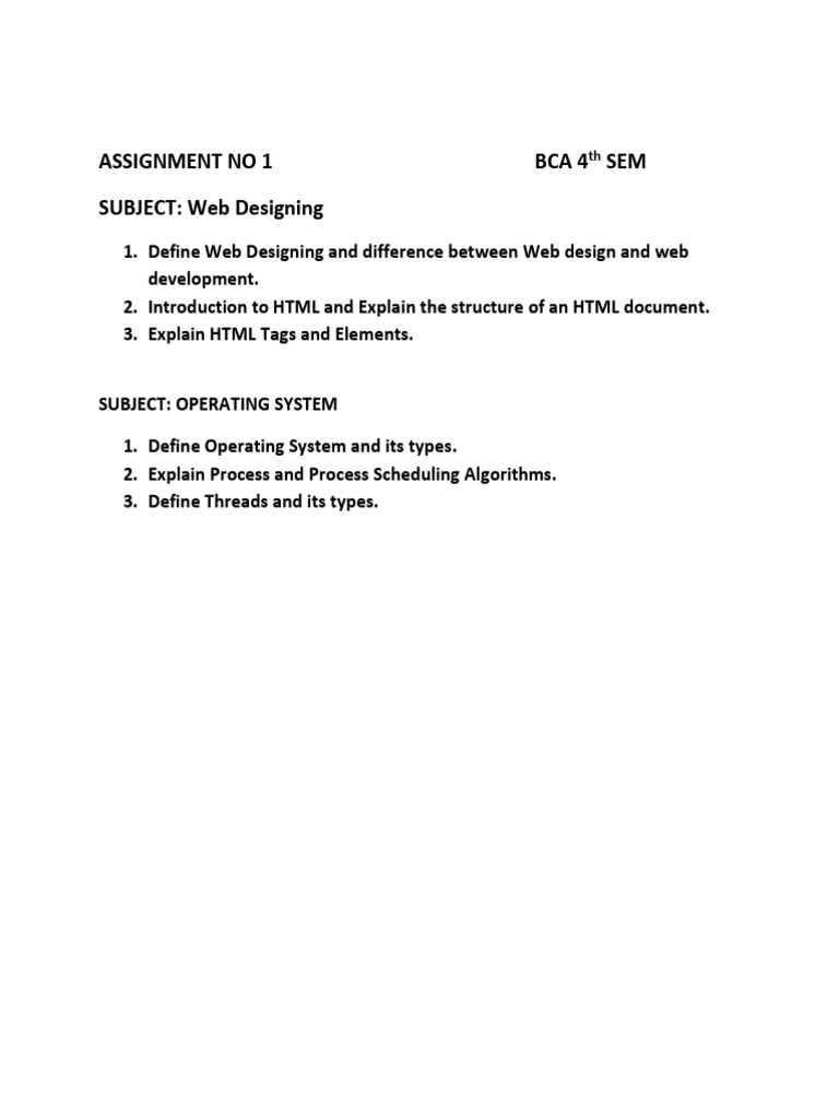ASSIGNMENT NO 1 BCA 4th SEM Web Designing and Operating System | PDF